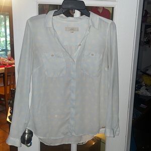 Loft, small, light blue w/white polka dots.